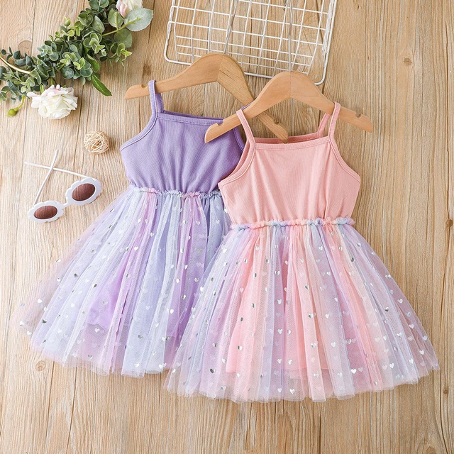 Toddler Baby Girls Spaghetti Straps Cami Dress Princess Sequined Tulle Sundress