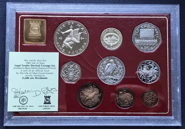 Isle of Man 1983 Diamond Finish Proof Coin Set 1/2 Penny - £5 Pounds ~ COA Card