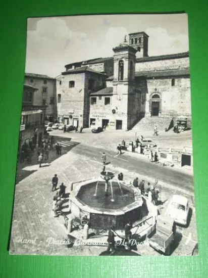 Cartolina Narni - Piazza Garibaldi - Il Duomo 1950 ca.