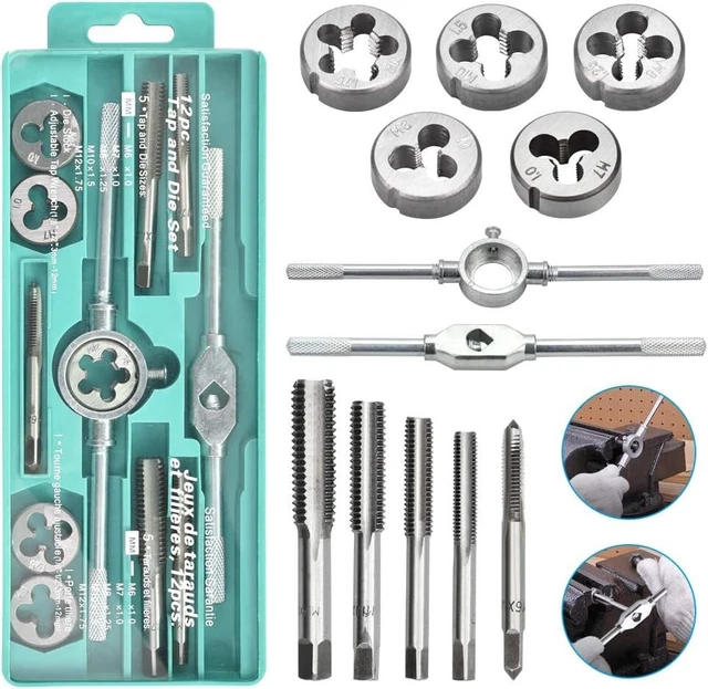 Kit Filiera 12 Pezzi In Acciaio - Maschi E Filiere Metriche M6 M7 M8 M10 M12 Per Filettatura - Foto 3