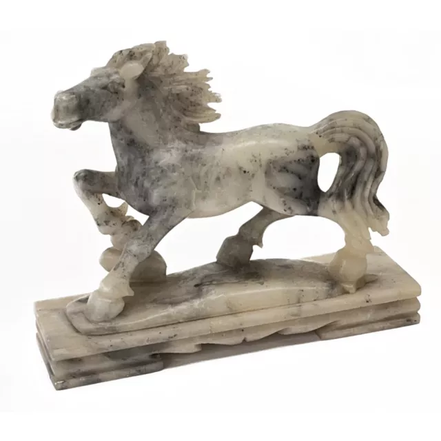 Chinese Hand Carved Flying Horse Figurine Soapstone Steatite Gray Mid-Century 6"