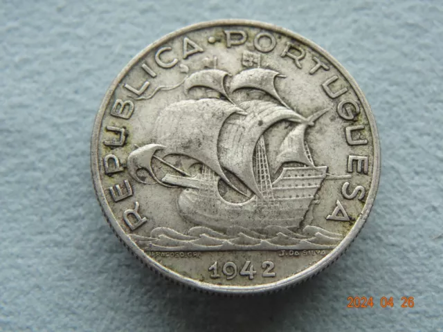 1942 Portugal 5 Escudos - Silver  ✅ Key Date