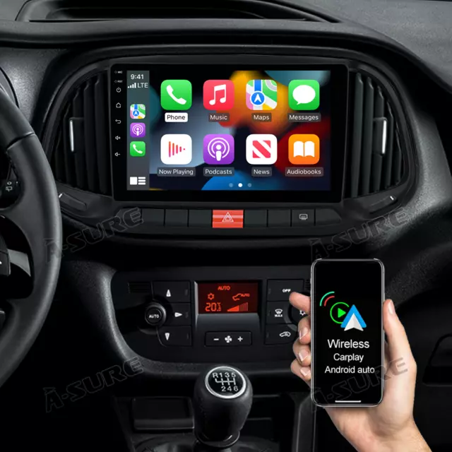 9'' Android 10 Autoradio Navigatore GPS Carplay 2+32GB per Fiat Doblo 2015-2019