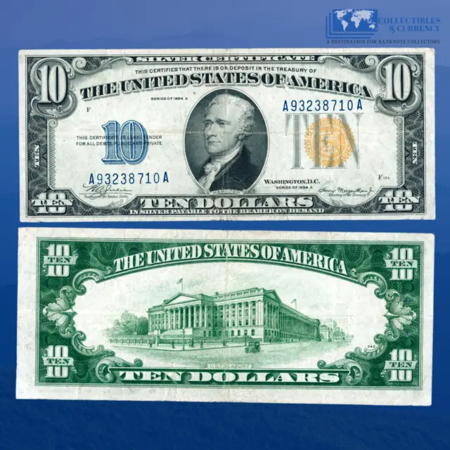 Fr.2309 1934A $10 Silver Certificate Yellow Seal "North Africa", VF #38710