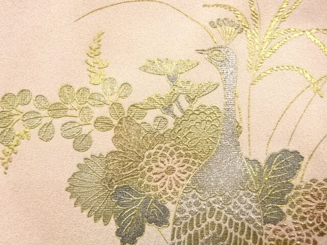 6486908: Japanese Kimono / Antique Kimono / Peacock & Autumn Flowers