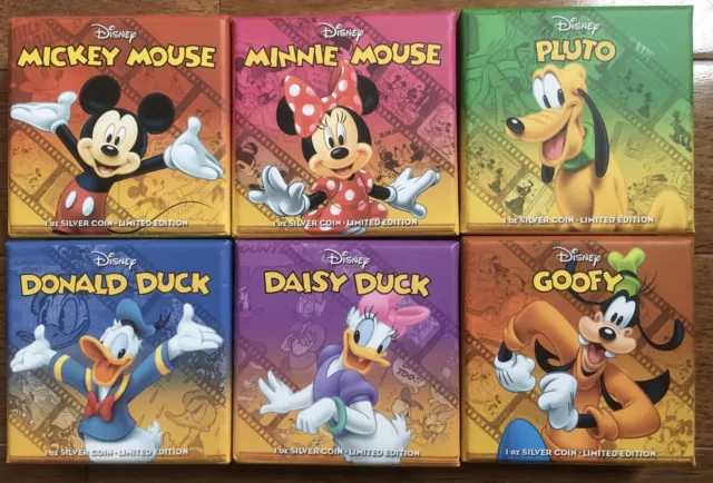 2014 New Zealand Mint Disney Mickey & Friends 6-coin 1 oz Silver Complete Set