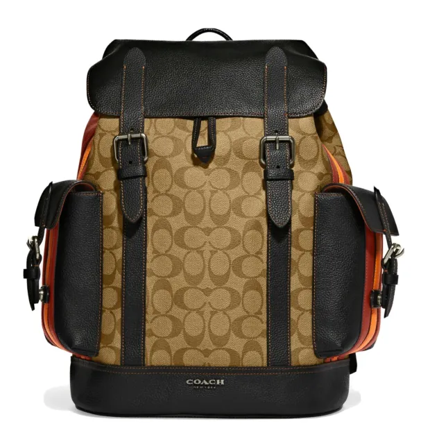 COACH NWT MENS Hudson Backpack In Signature Canvas leather With Varsity ...