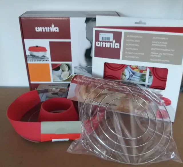 Omnia Backofen Set 4tlg Silikonform Muffin-Form Aufbackgitter für Gaskocher