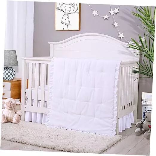 3 Pieces Crib Bedding Set Standard Size Baby Bedding Set - Solid Ruffle White