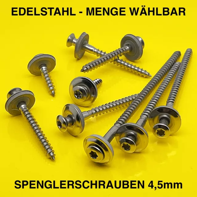 SPENGLERSCHRAUBEN EDELSTAHL A2 V2A MIT EPDM DICHTUNG 15 mm TX 4,5 x 20 - 120 mm