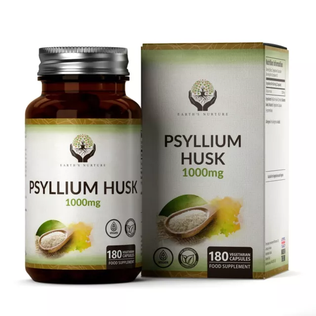 Cáscara de psyllium | 180 cápsulas 500 mg pérdida de peso natural | limpieza de colon de desintoxicación