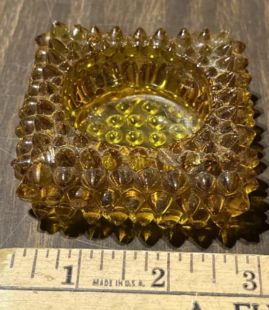 Vintage Glass Art Amber Pointed Hobnail Salt Cellar 3" x 3"
