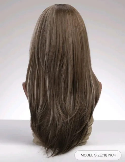 Damen-Perücken lange gerade Haare Damen natürlich braun Highlights Cosplay volle Perücke 2
