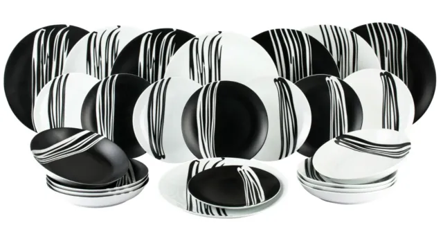 Kombiservice MILAN Black&White Geschirr 24tlg.Porzellan matt schwarz/weiß 8 Pers