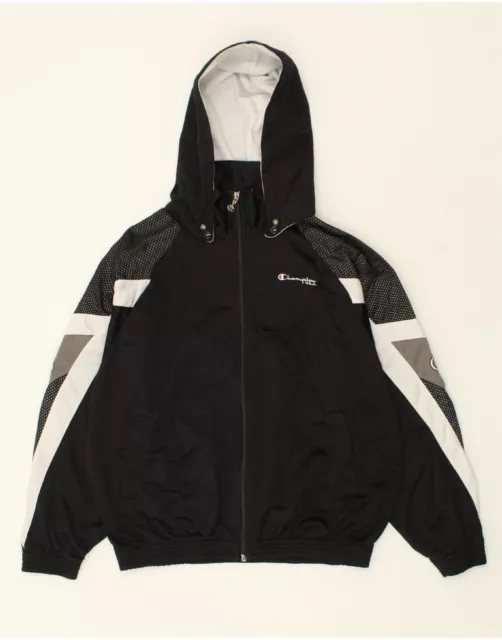 CHAMPION Mens Graphic Hooded Tracksuit Top Jacket Medium Black Colourblock AG09