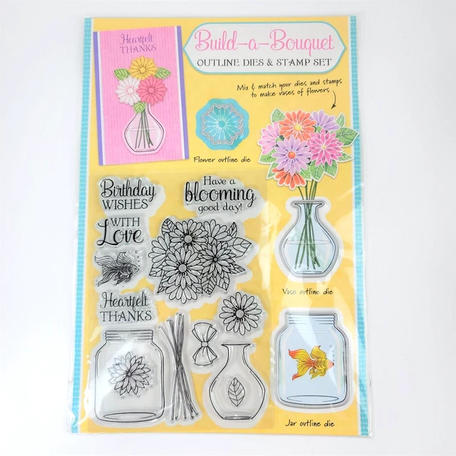 Build A Bouquet Outline Dies Stamp Set Floral Vase Canning Jar Fish Sentiments