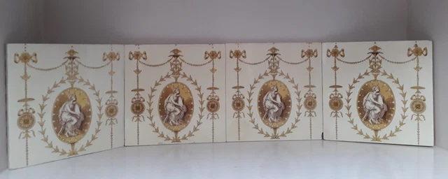 vintage 4 pcs ceramic tiles 6 x 6 mintons works stoke on trent england. 3