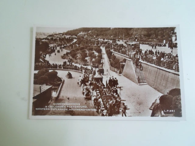 SOUTHEND-ON-SEA, Sunken Gardens & Children's Playground Vintage RPPC  §E2297