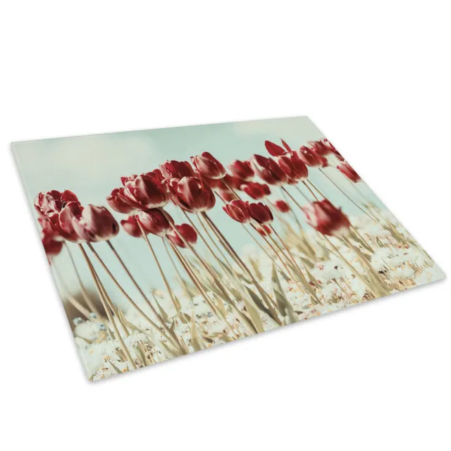 Retro Red Flower Glass Chopping Board Kitchen Worktop Saver Protector
