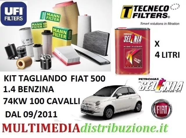 KIT TAGLIANDO E Olio 4 Litri Selenia K 5W-40 Fiat 500 1.4 Benzina 100Cv  74Kw EUR 79,90 - PicClick IT
