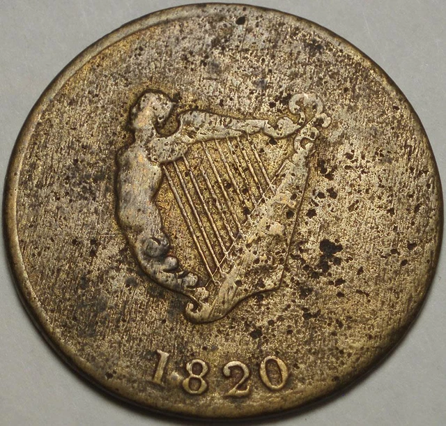 1820 CANADA Pre-Confederation "BUST & HARP" Irish Prototype OLD HALFPENNY TOKEN