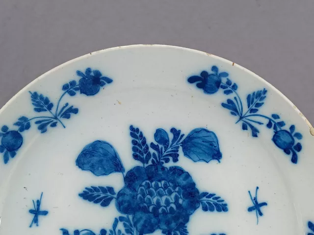 18th Century English Bristol Delft Hand Painted Blue Floral Plate Circa 1730 3