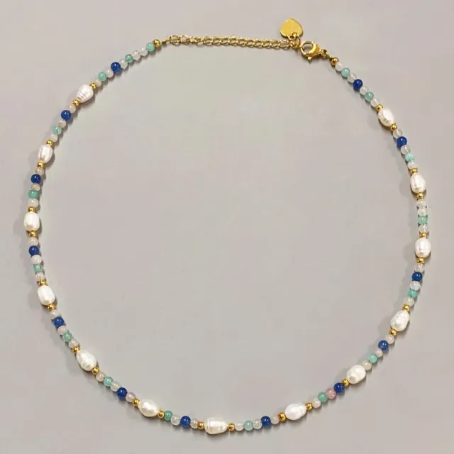 Amazonite Choker Necklace Tiny Beaded Gemstone Natural Stone Pearl Necklace