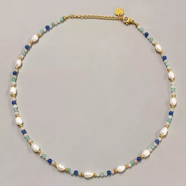 Amazonite Choker Necklace Tiny Beaded Gemstone Natural Stone Pearl Necklace