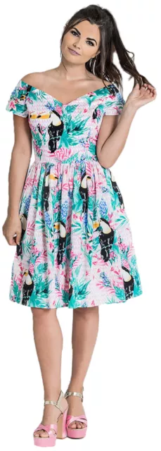 Hell Bunny RAPHAELLA Tropical TUKAN Floral Retro SWING DRESS Kleid Rockabilly