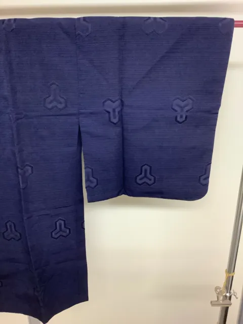 Japanese Vintage Kimono MICHIYUKI COAT Navyblue embroidery Height 33.46inch used 5