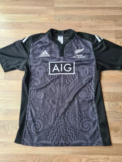 Maori All Blacks Rugby Union Shirt Adidas Large Neuseeland 2016 seltenes Muster