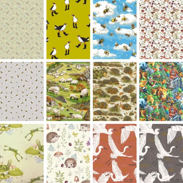 Cotton Fabric Animal Bird Butterfly Bee FAT QUARTERS Quilt Material Craft Sewing