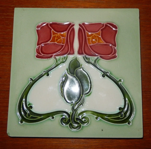 Antique Minton Hollins & Co Embossed Majolica Tile