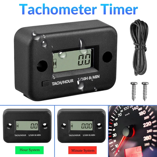 DIGITAL TACHOMETER CHAINSAW Engine Tach Hour Meter Lawn Mower Black 2/4
