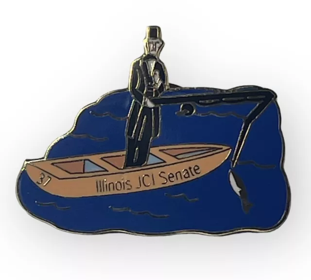 Vintage Jaycees Pin Illinois JCI Senate Lincoln Fishing Lion Club Pin NEW