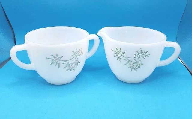 Golden Glory Federal Glass Milk Glass Creamer Sugar Set Vintage White Gold