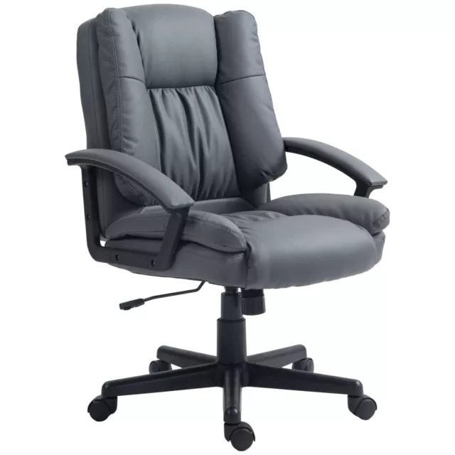 HOMCOM Faux Leather Home Office Chair Mid Back Desk Chair with Arms Dark Grey