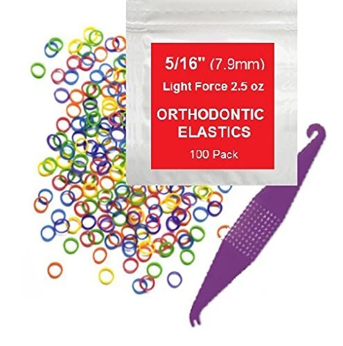 5/16 Inch Orthodontic Elastic Rubber Bands, 100 Pack, Neon, Light 2.5 S...