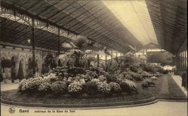 Gand Gent Belgien AK ~1910 Interiéur de la Gare du Sud Grünanlage im Süd Bahnhof