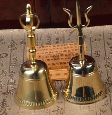 A Pair Tibet Buddhism Phurpa Dorje Phurba Copper Singing Bowl Temple Bell #0162