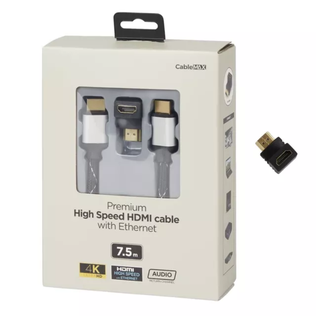 Câble HDMI 7.5m Renforcé Blindé Plaqué Or 4K UHD Haute Vitesse 18 Gbts/s Premium