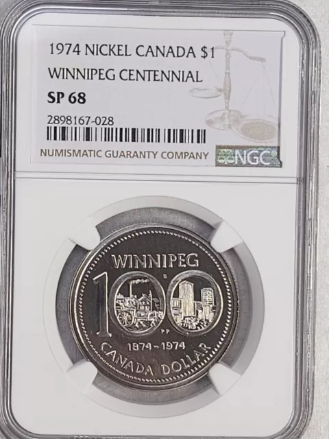 1974 Canada $1 Winnipeg Centennial coin NGC Rated SP 68