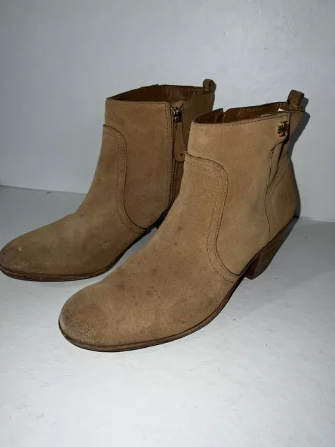 Tory Burch Ankle Boots Booties Side Zip Camel Tan All Leather Suede Womens Sz 10