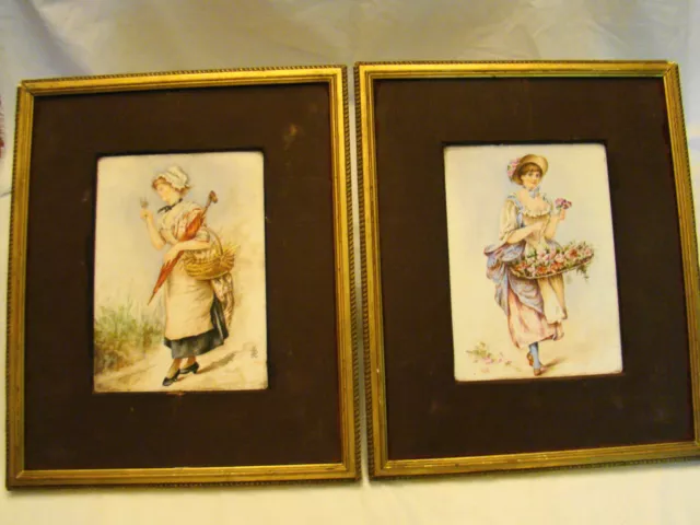Pair Signed E.G. Leondard Dakota Minton Hollins & Co. Tiles c.1886 7 x 5 1/4