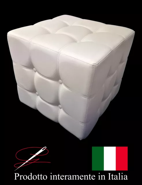 Pouf Pouff Puff Puf Cubo Bottoni  Eco-Pelle Poggiapiedi Design Made In Italy