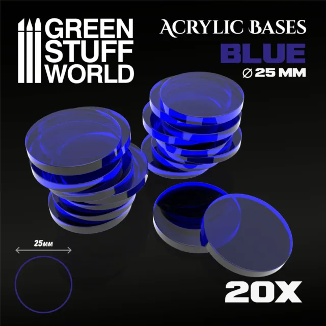 20x Acrylic Bases - Round 25mm CLEAR BLUE - Thickness 3mm Wargames Miniatures