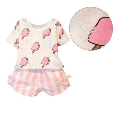 New Baby Kids Girls Bow T-Shirt Top Shorts Clothes Short Sleeve Summer Outfits