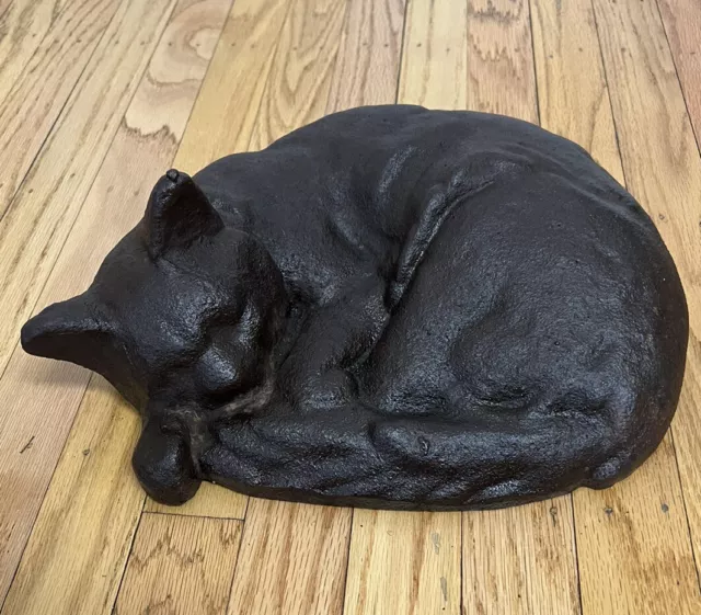 ANTIQUE CAST IRON Black Sleeping Cat Statue Doorstop Southampton PA ...