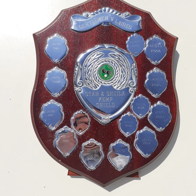 VINTAGE ANTIQUE Wooden Shield Award Trophy 1995