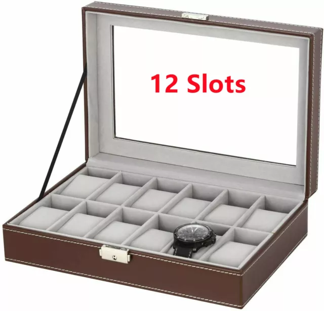 12 Slots Watch Box Display Case Organizer Jewelry Travel Storage Holder for Men